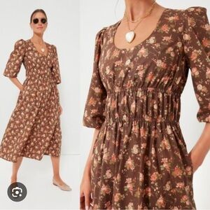 Tuckernuck Multicolored Smocked Midi Dress with Puff Sleeves